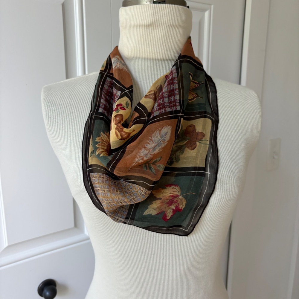 Sheer square fall patchwork print scarf
